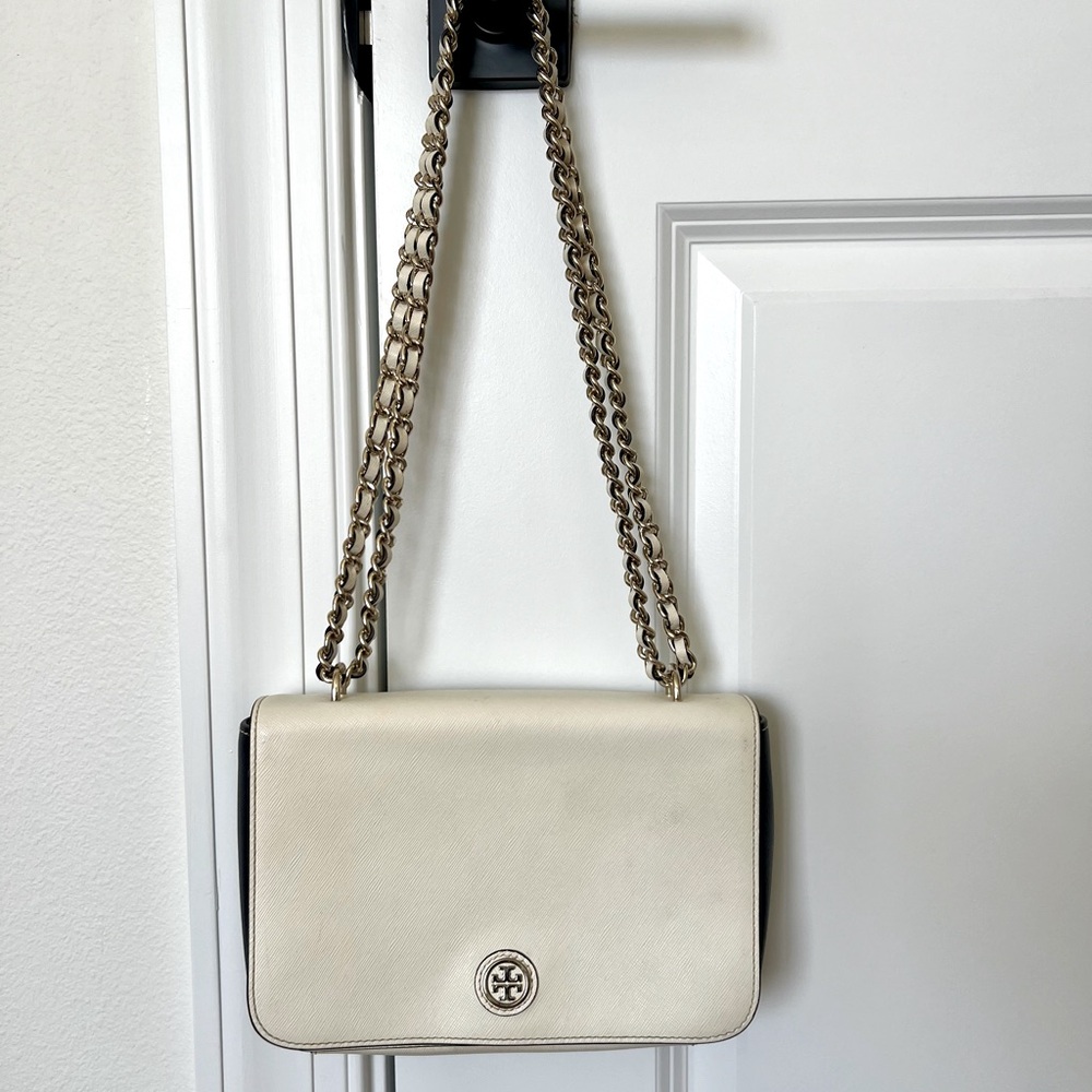 Cream and navy Tory Burch leather crossbody